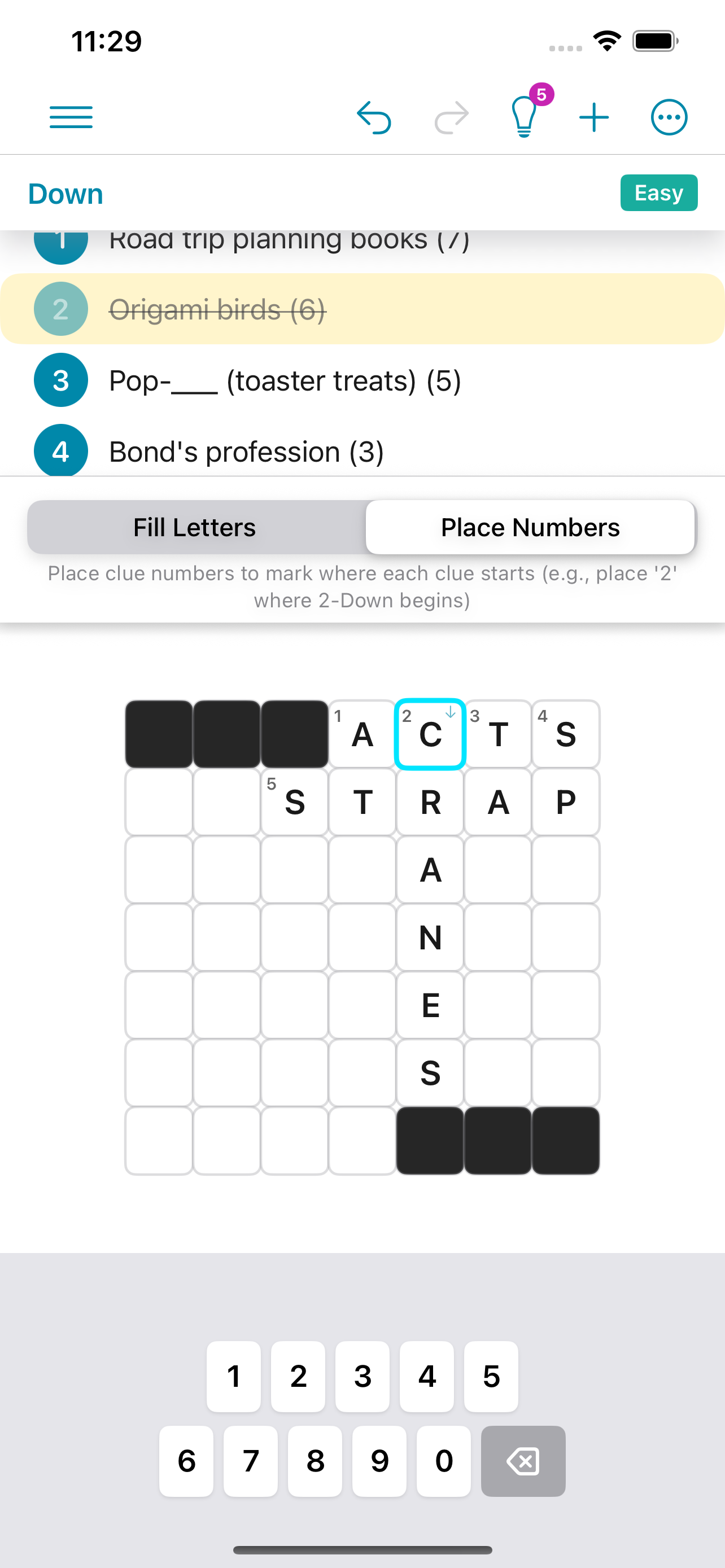 GridSpace Place Numbers mode for marking clue positions
